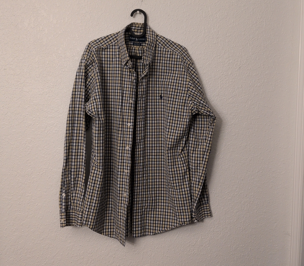 Blue and White Casual Button Down Shirt with Checkered Pattern